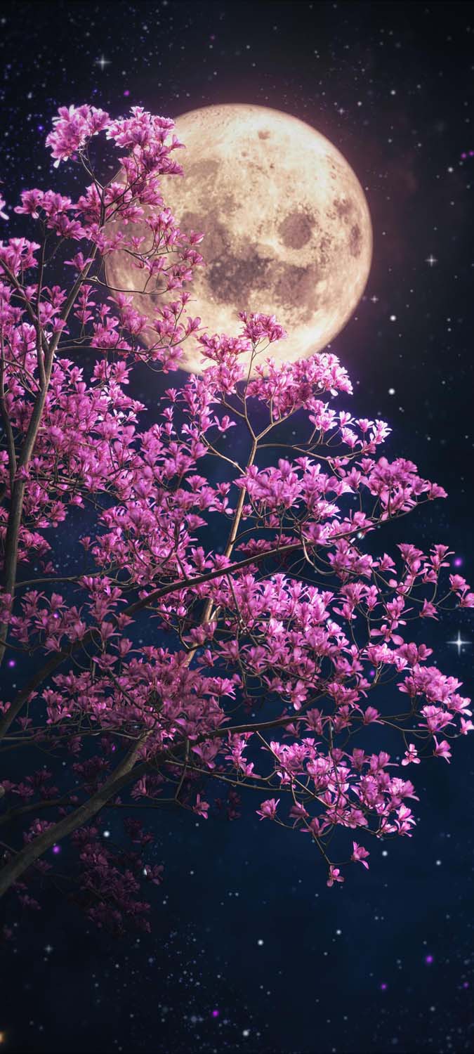Sakura Tree Moon iPhone Wallpaper HD