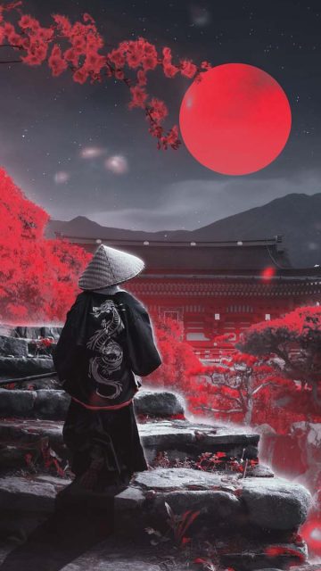 Samurai Moon iPhone Wallpaper HD