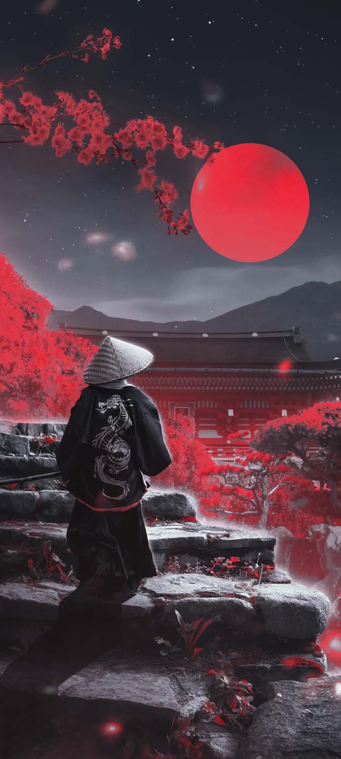 Samurai Moon iPhone Wallpaper HD