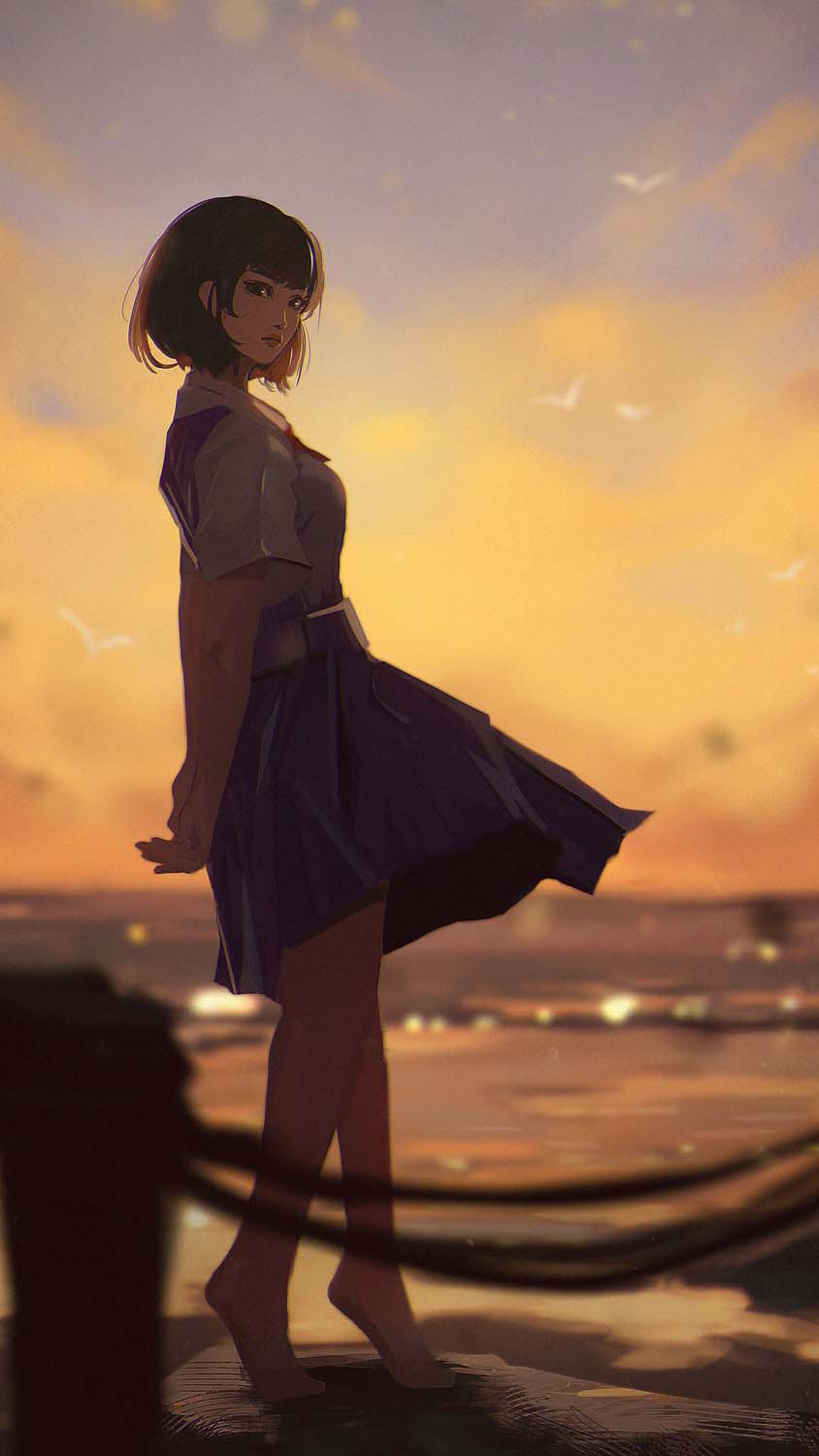 Beach Girl Anime iPhone Wallpaper HD
