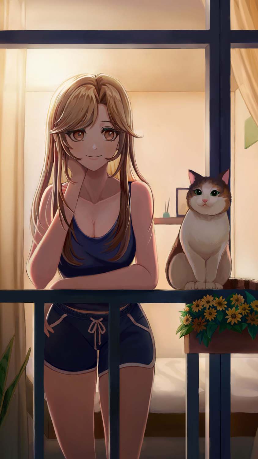 Girl with Cat iPhone Wallpaper HD