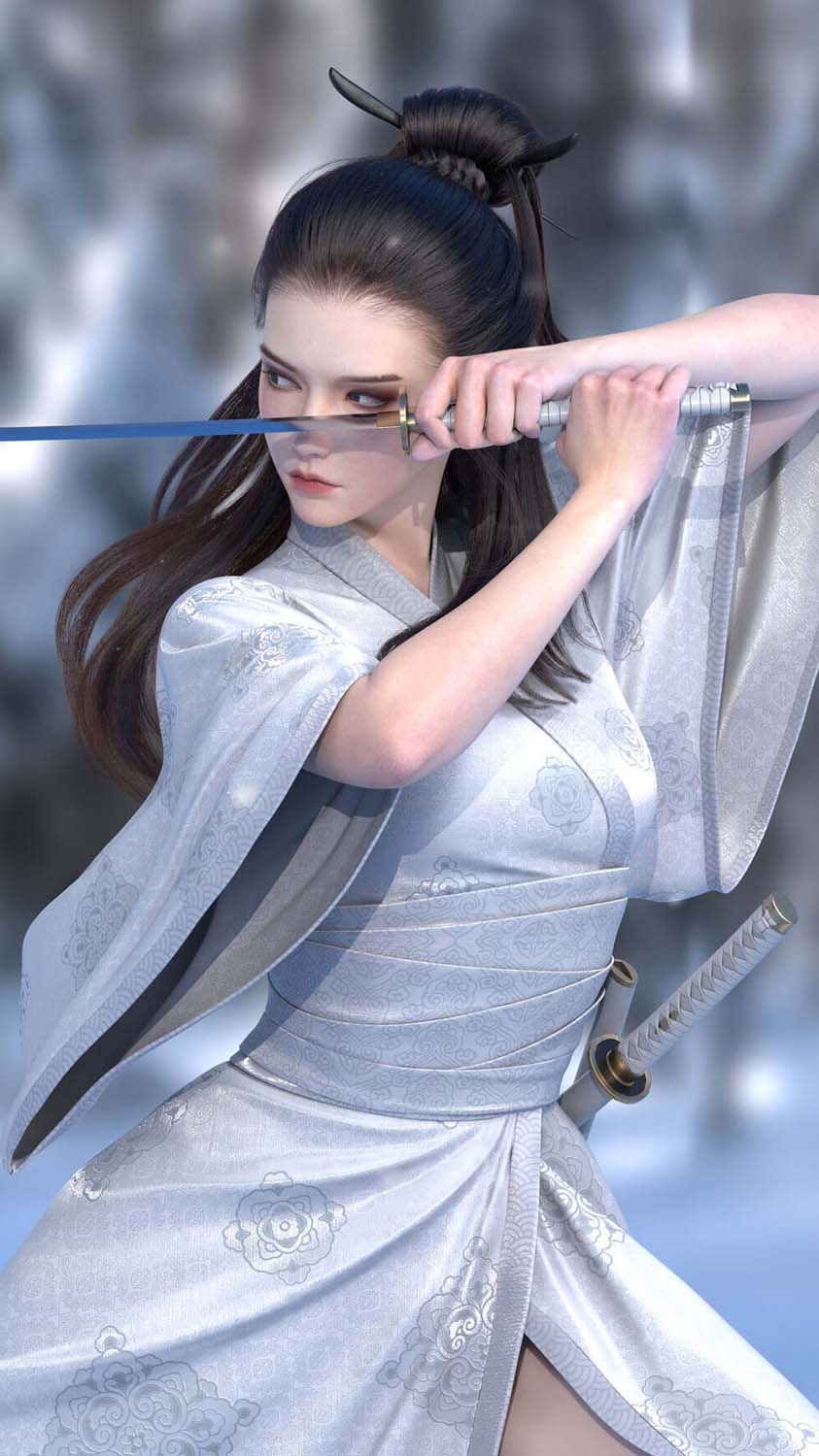 Katana Warrior Girl iPhone Wallpaper HD