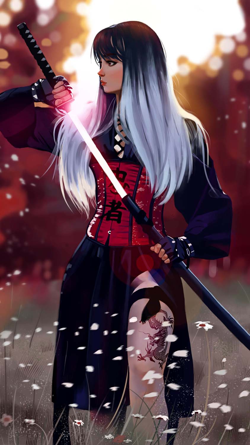 Anime Girl with Katana Art 4K Wallpaper iPhone HD Phone #6110f