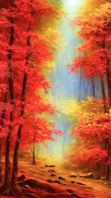 Autumn Forest Painting iPhone Wallpaper HD