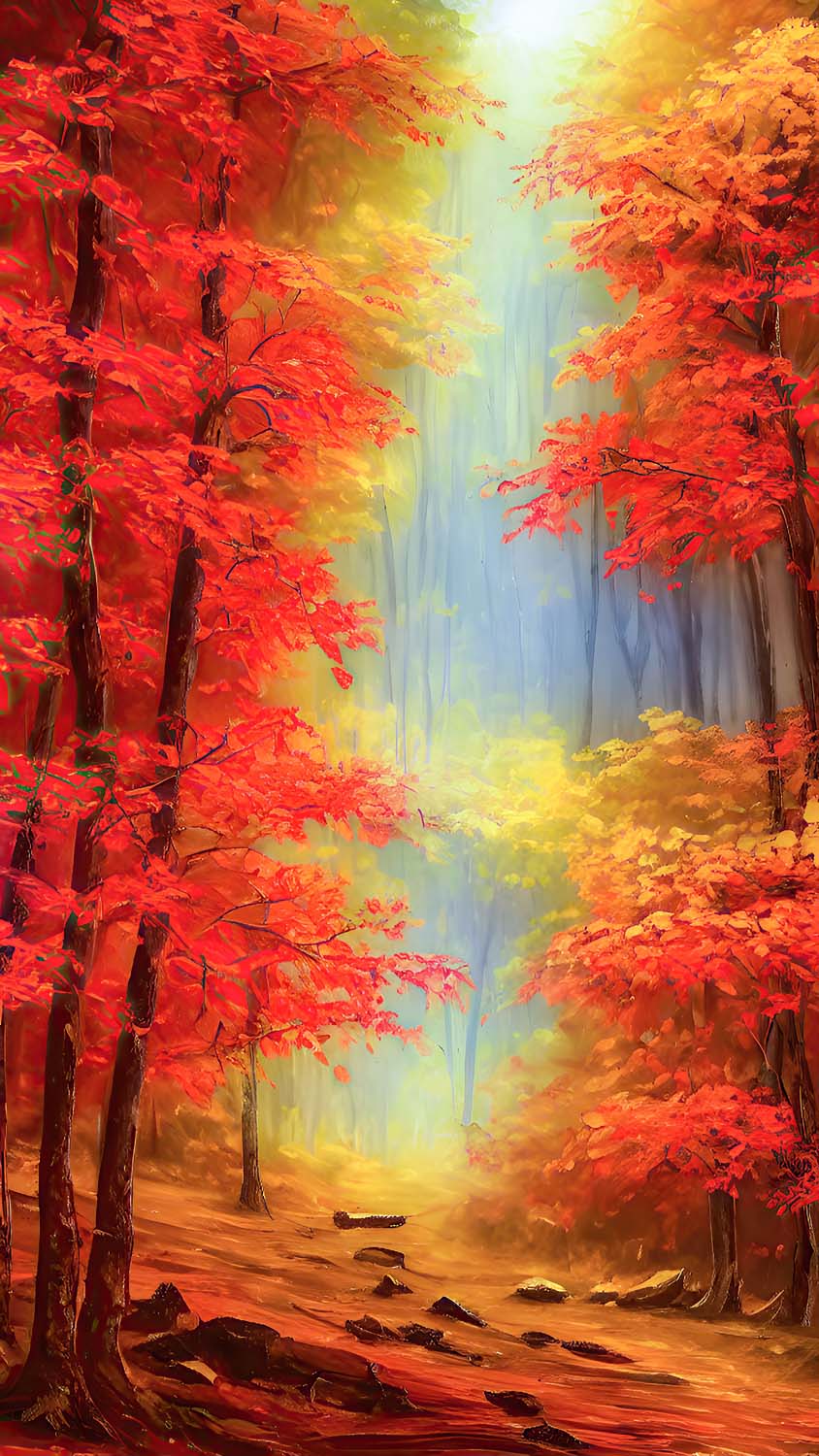 Autumn Forest Painting iPhone Wallpaper HD