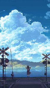 Cloudy Sky Anime Girl iPhone Wallpaper HD