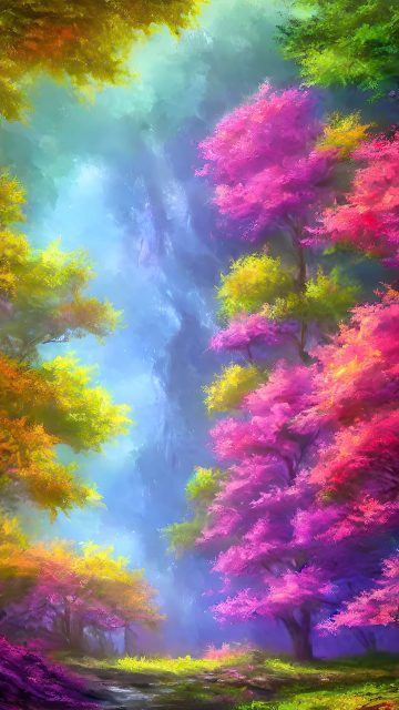 Colorful Trees Painting Scenery iPhone Wallpaper HD