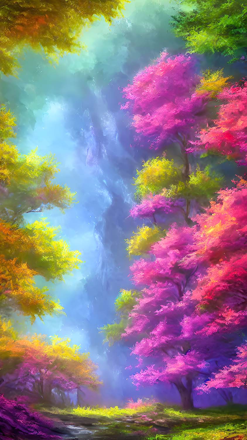 Colorful Trees Painting Scenery iPhone Wallpaper HD