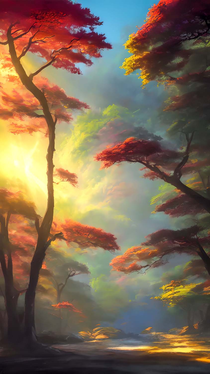 Forest Trees Painting iPhone Wallpaper HD