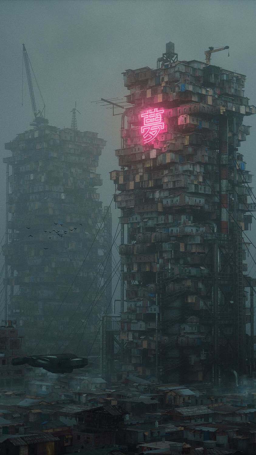 Futuristic Slum Buildings iPhone Wallpaper HD