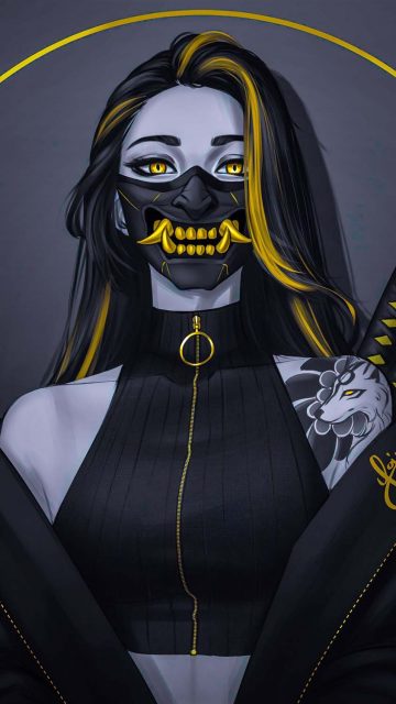 Monster Mask Katana Girl iPhone Wallpaper HD