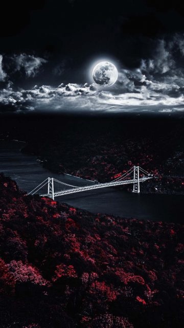 River Bridge and Moon iPhone Wallpaper HD