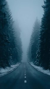 Snow Morning Mist Road iPhone Wallpaper HD