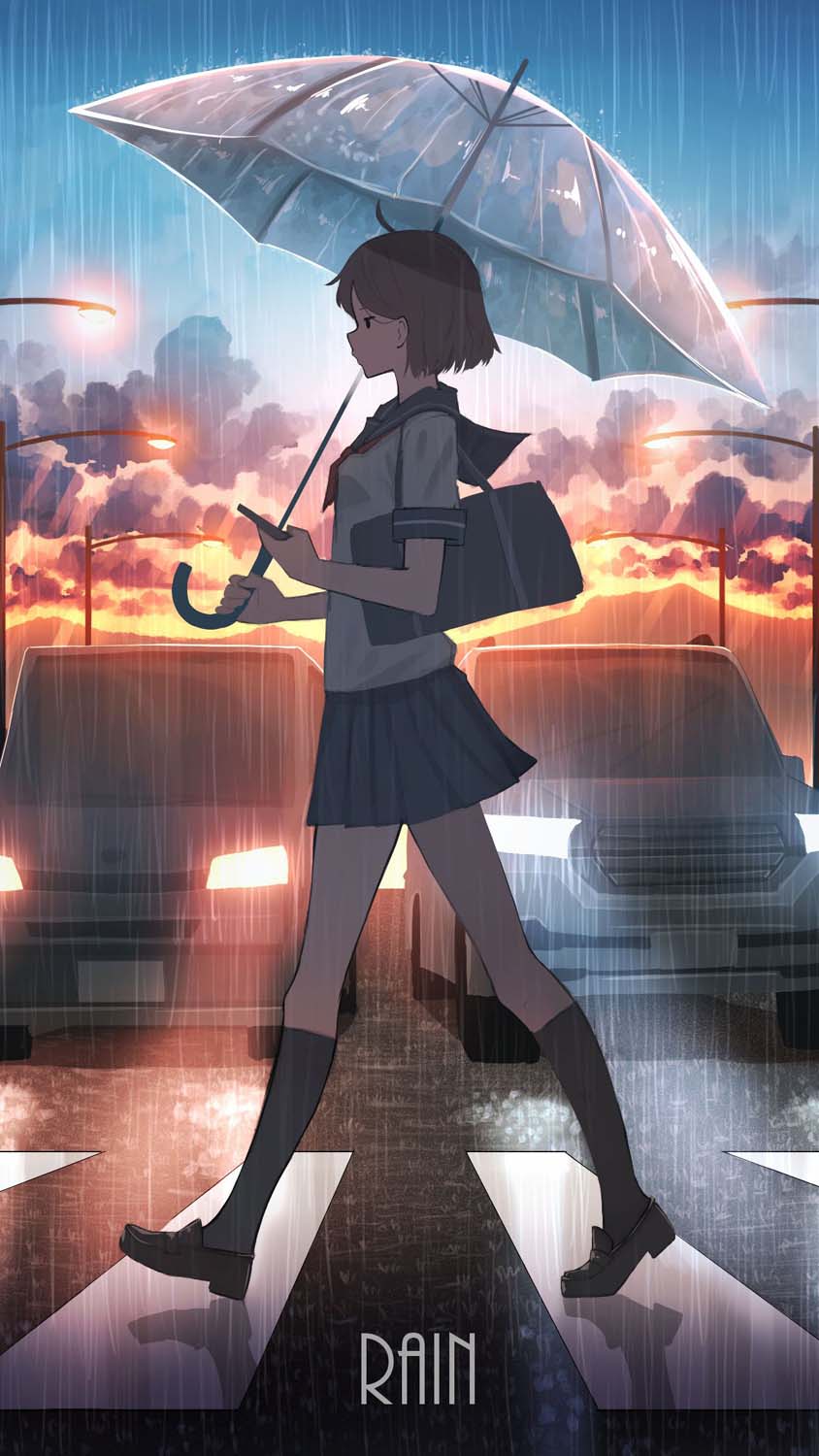 Walking in Rain Anime iPhone Wallpaper HD