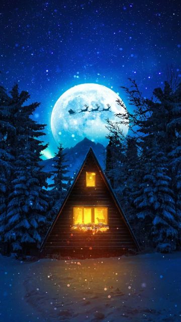 Christmas Cabin Night iPhone Wallpaper HD