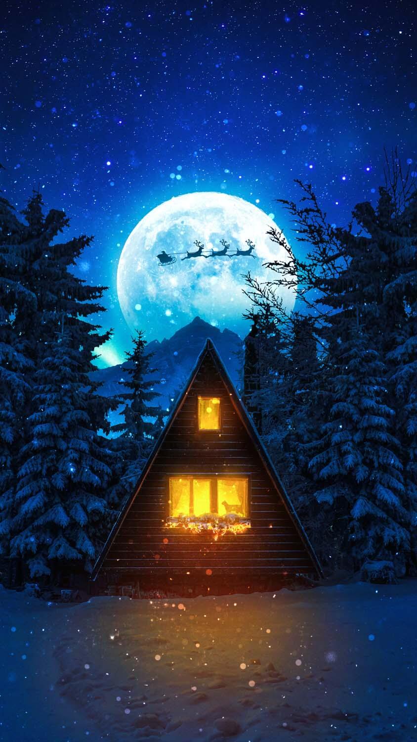 Christmas Cabin Night iPhone Wallpaper HD