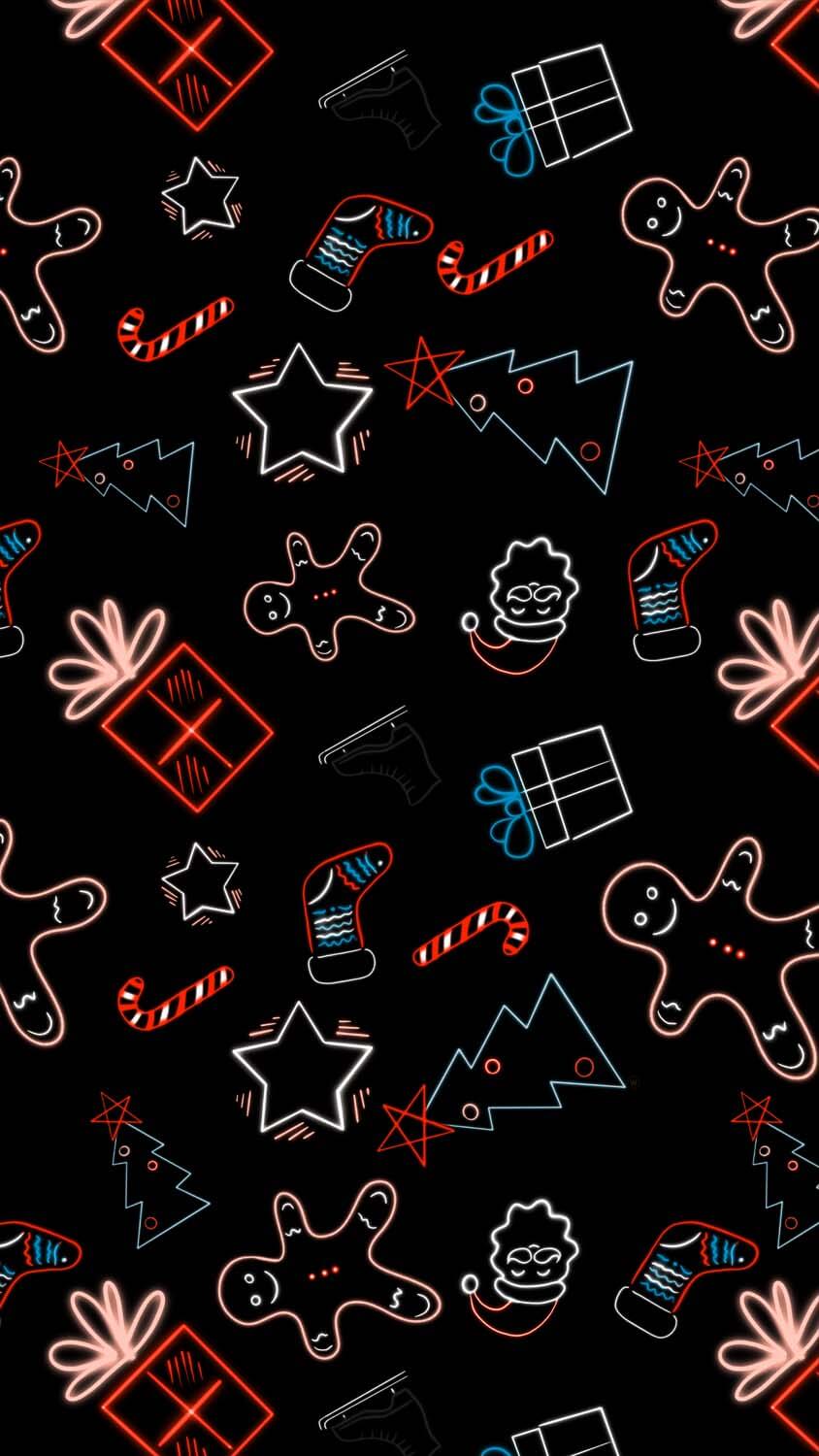 Christmas Neon Doodles iPhone Wallpaper HD