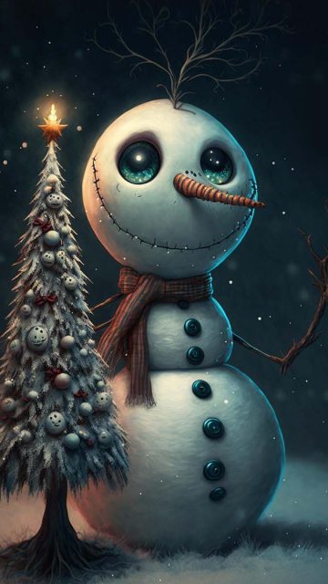Christmas Tree Snowman iPhone Wallpaper HD