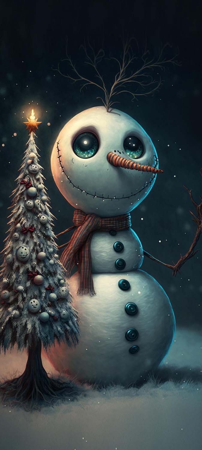 Christmas Tree Snowman iPhone Wallpaper HD