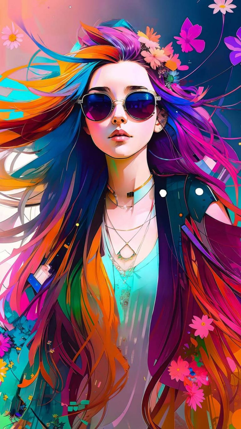 Colorful Girl AI Art iPhone Wallpaper HD - iPhone Wallpapers