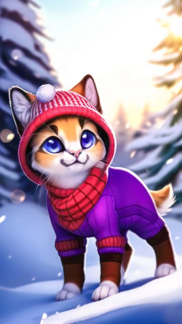 Cute Snow Cat iPhone Wallpaper HD 1