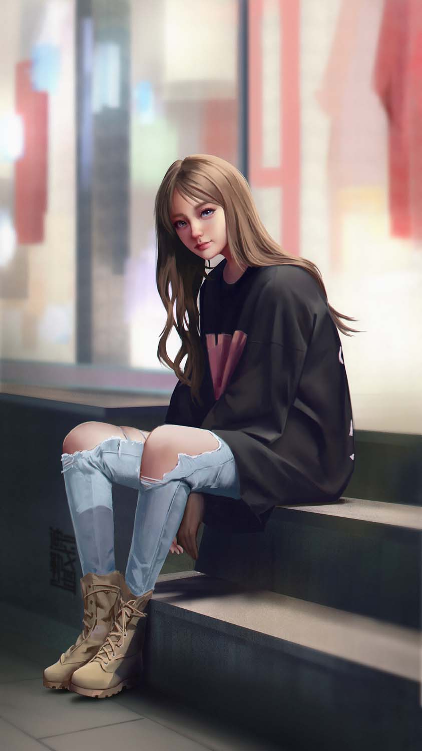 Girl Sitting Pose Anime iPhone Wallpaper HD