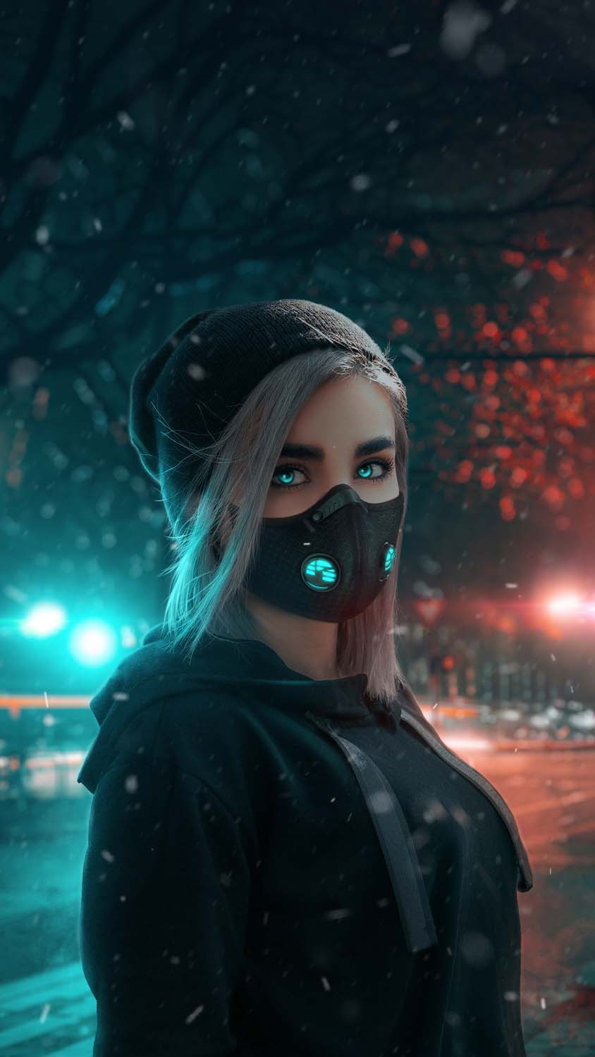 Masked Girl in Snow iPhone Wallpaper HD