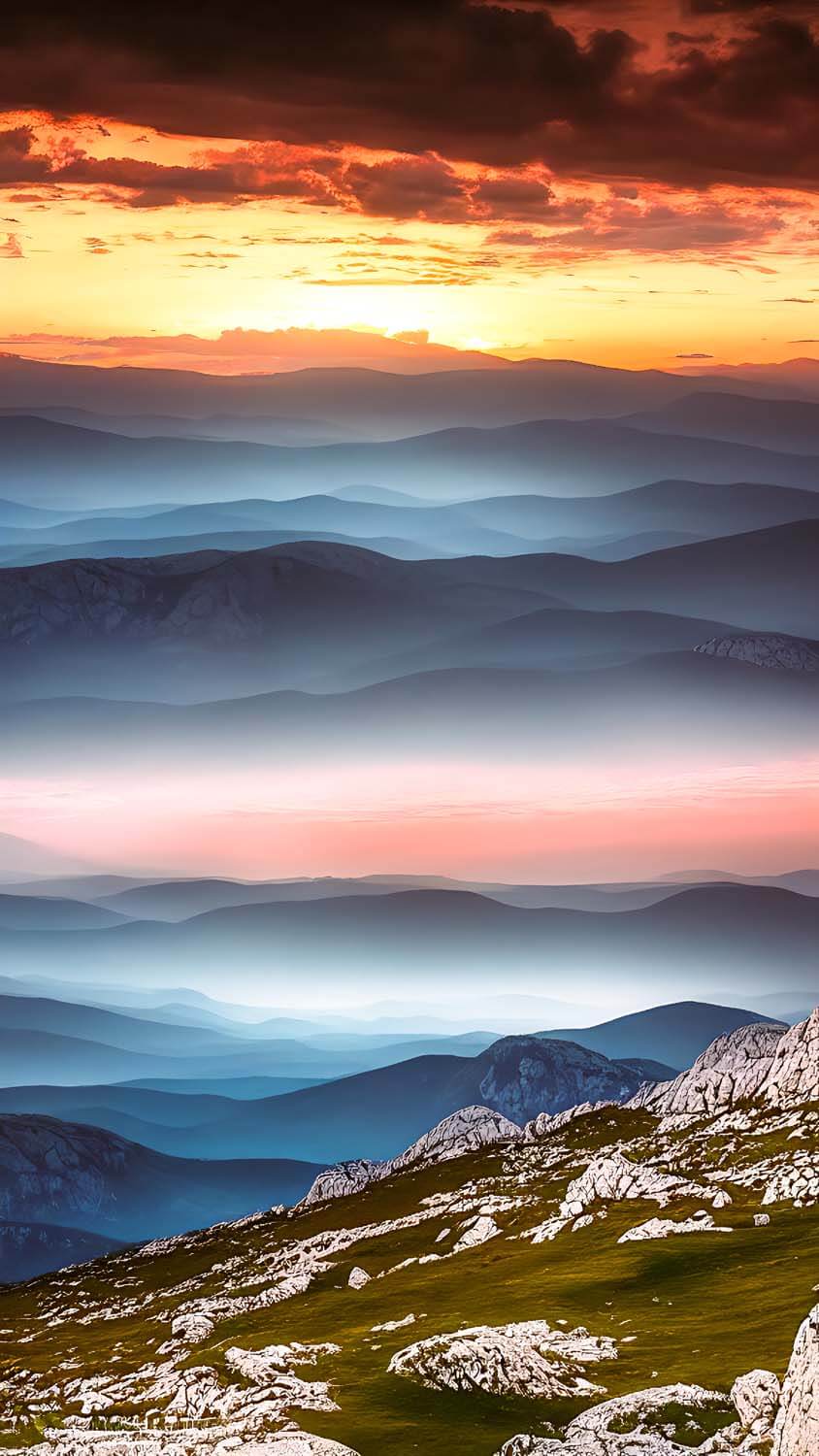 Mist Mountains Horizon Sunrise iPhone Wallpaper HD