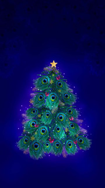 Peacock Feather Christmas Tree iPhone Wallpaper HD