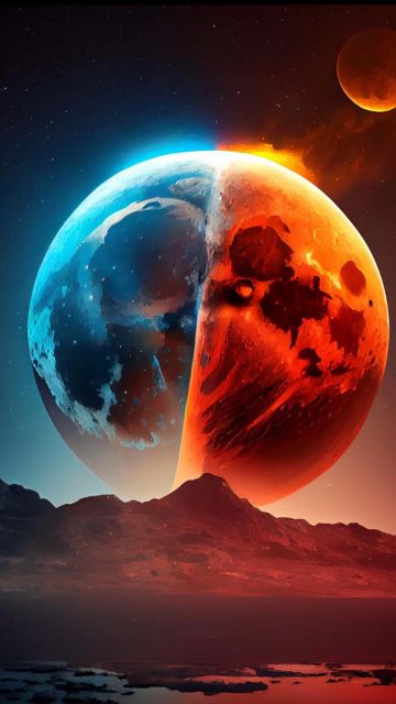 Red and blue moon iPhone Wallpaper HD