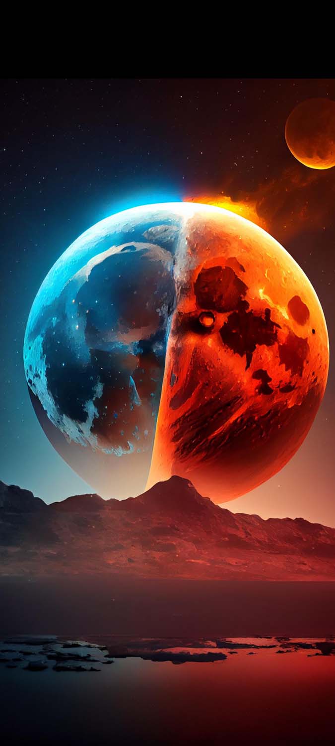 Red and blue moon iPhone Wallpaper HD