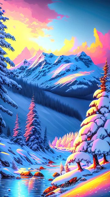 Snow Mountains and River Scenery iPhone Wallpaper HD