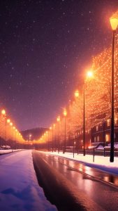 Snow Night Road Lights iPhone Wallpaper HD