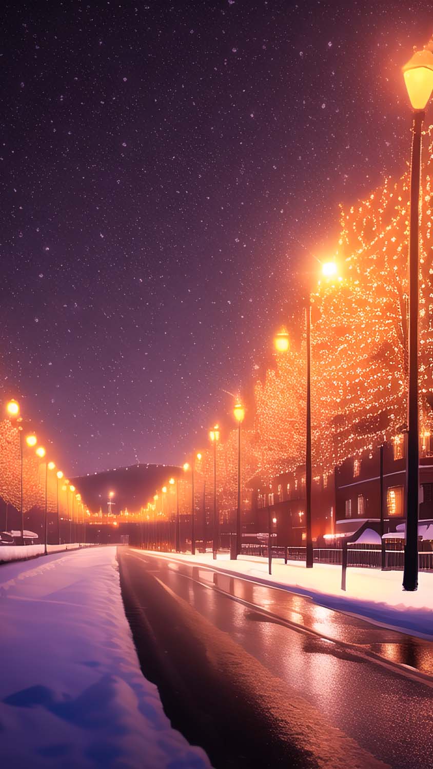 Snow Night Road Lights iPhone Wallpaper HD