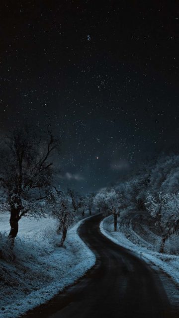 Snow Road Night iPhone Wallpaper HD