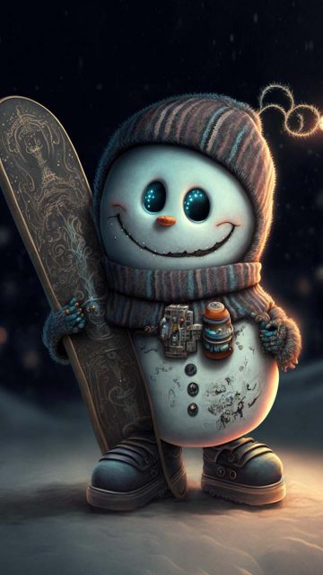Snowman on Snowboard iPhone Wallpaper HD
