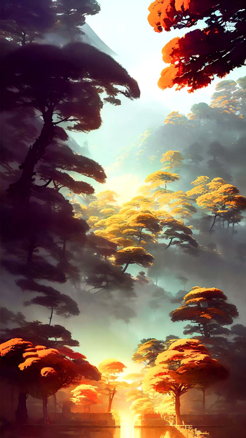 Trees Forest Painting iPhone Wallpaper HD