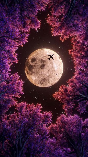 Trees and the Moon iPhone Wallpaper HD