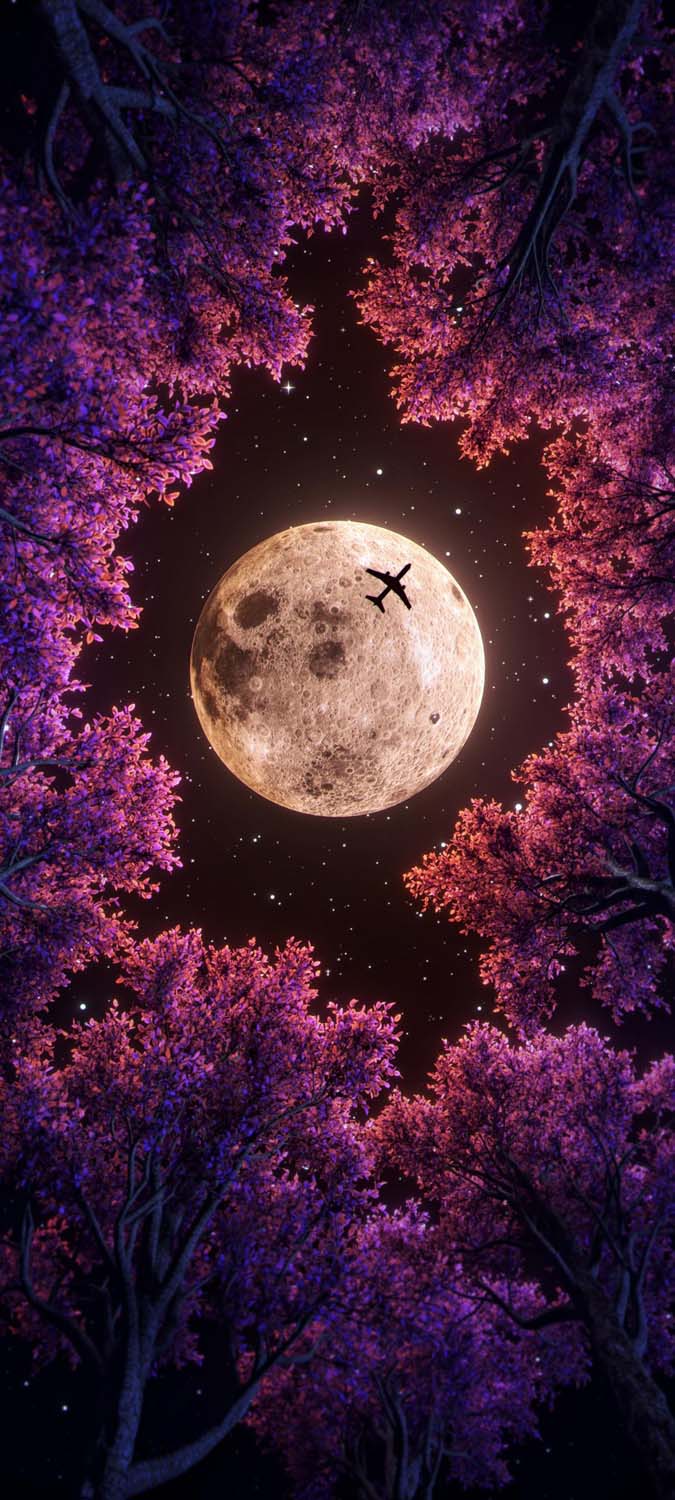 Trees and the Moon iPhone Wallpaper HD