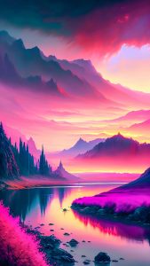 AI Art Scenery River iPhone Wallpaper HD