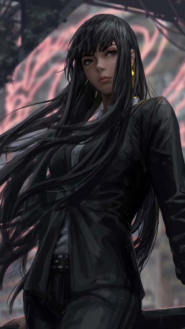 Girl Open Hair Black Suit iPhone Wallpaper HD