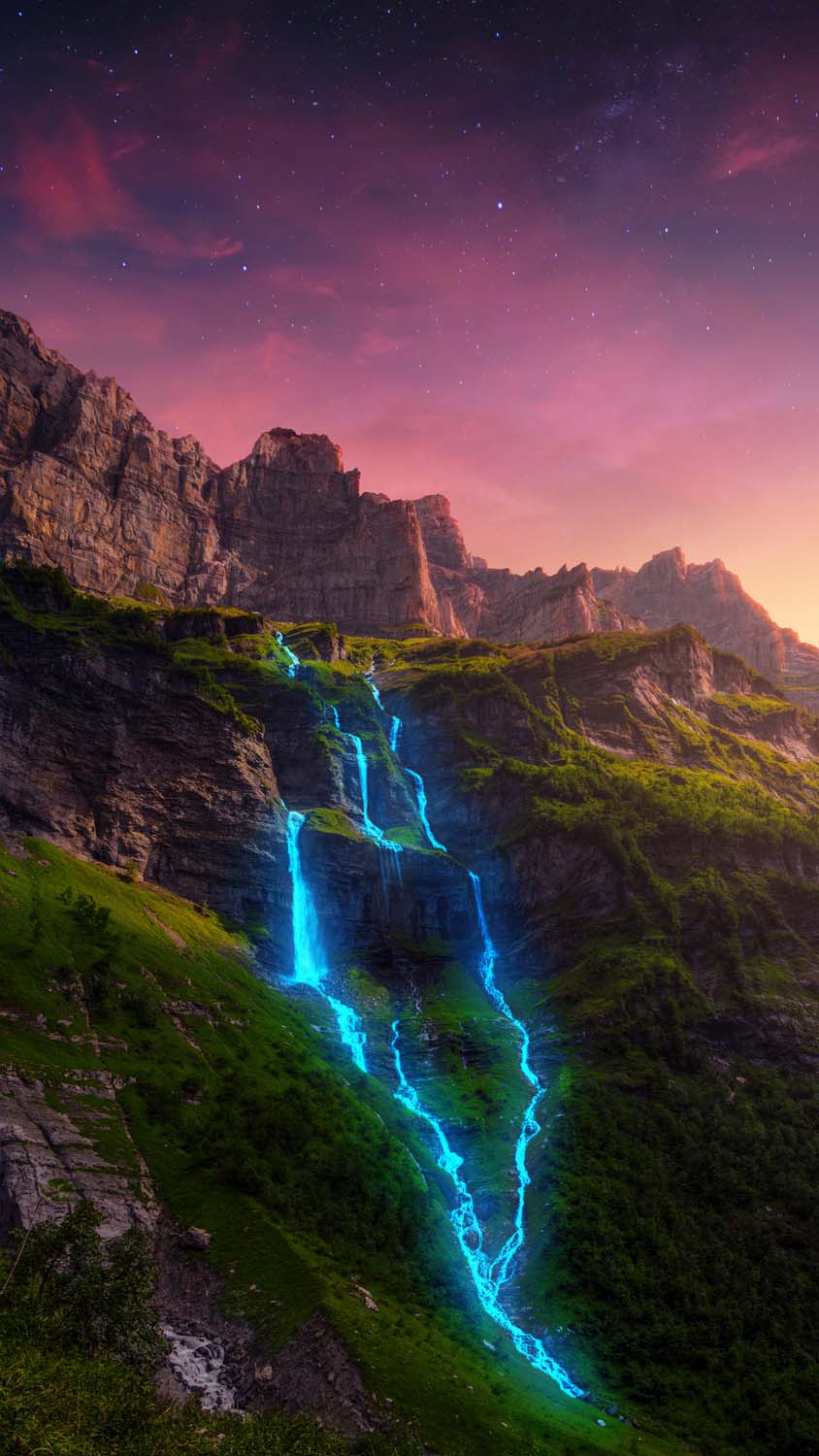 Glowing Waterfall iPhone Wallpaper HD