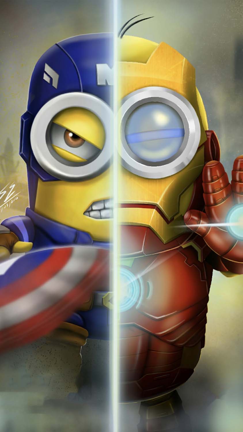 Minion as iron man and captain america iPhone Wallpaper HD