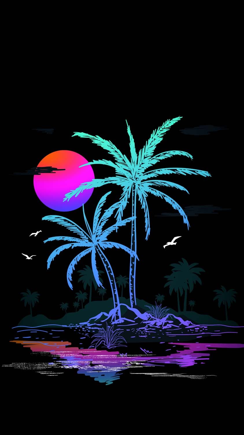 Palm Trees and Moon Amoled iPhone Wallpaper HD