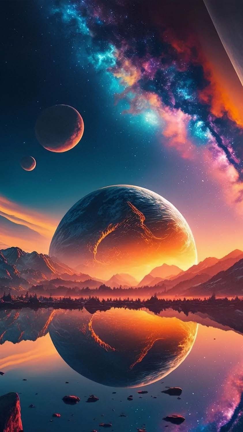 Planet Reflection in Lake iPhone Wallpaper HD