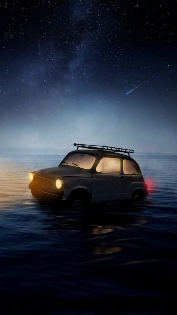 Retro Car in Water iPhone Wallpaper HD
