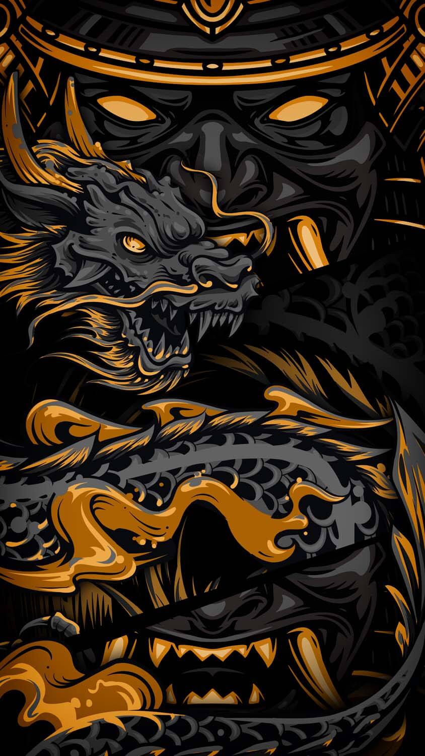 Samurai vs Dragon iPhone Wallpaper HD