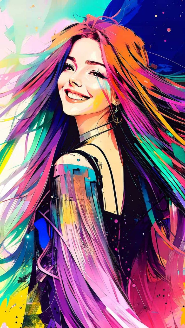 Smiling Girl Colorful AI Art iPhone Wallpaper HD - iPhone Wallpapers