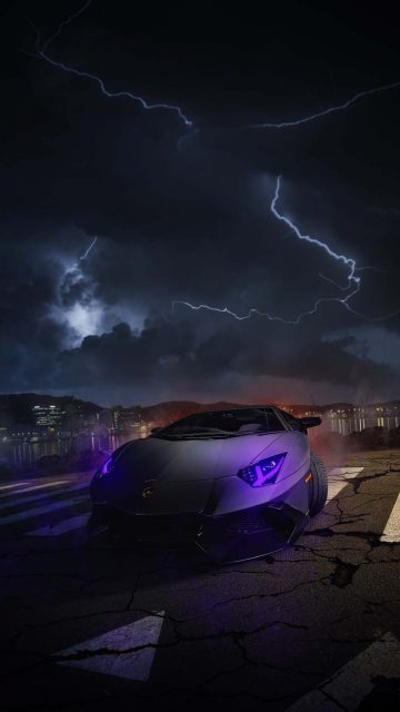 Thunder Clouds and Lambo iPhone Wallpaper HD