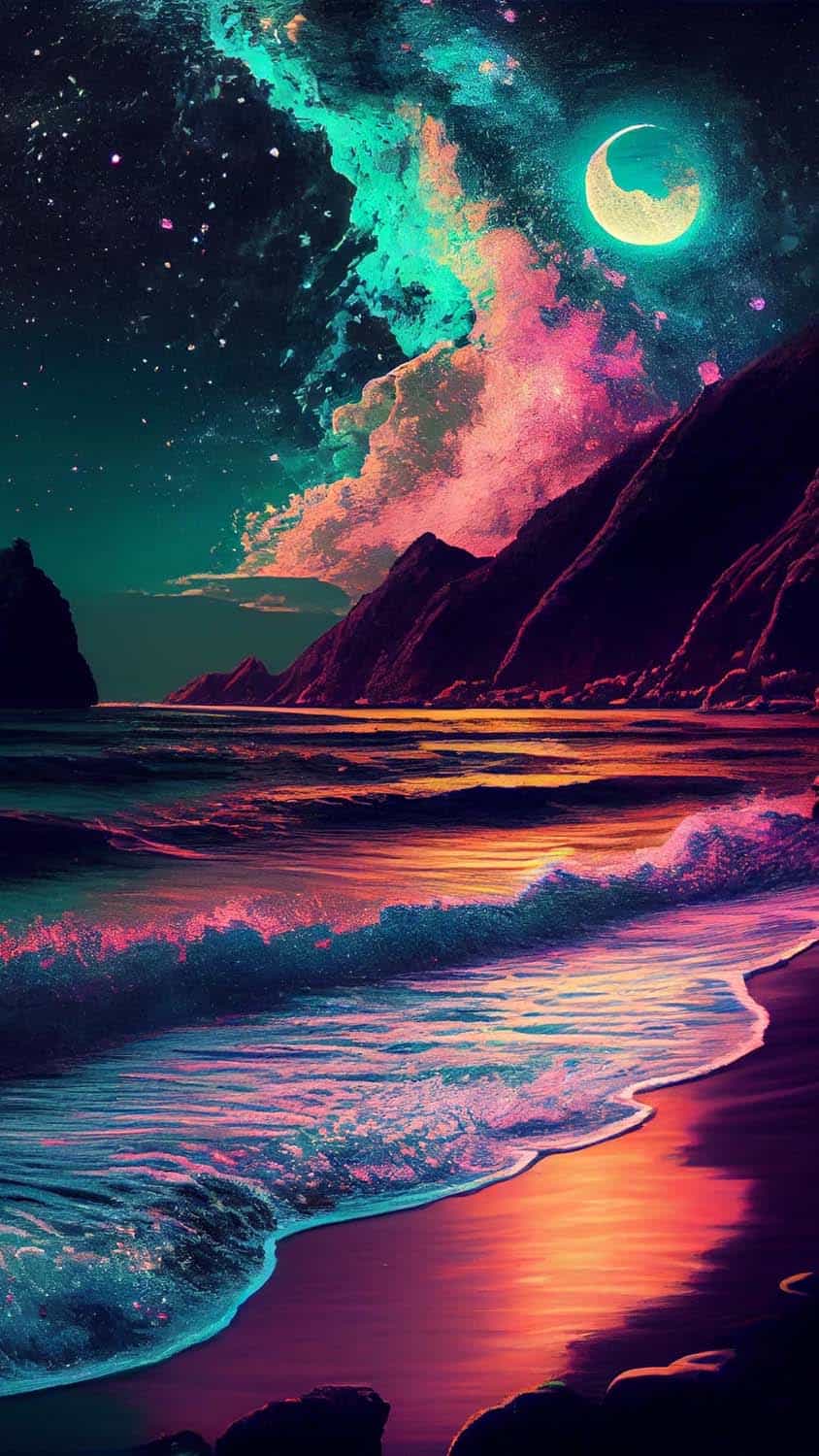 Beach Night AI Art iPhone Wallpaper HD